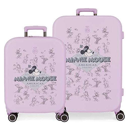 Disney set valigie Disney minnie happiness viola 55/70 cm abs rigido chiusura tsa integrata 116l 7,54 kg 4 doppie ruote bagaglio a mano