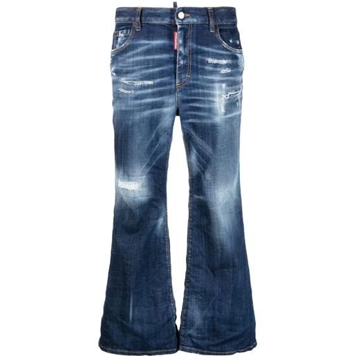 Dsquared2 jeans crop svasati con effetto candeggio - blu