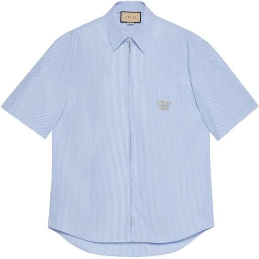 Gucci camicia a righe con ricamo - blu