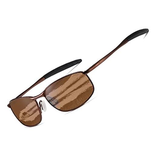 kimorn polarizzate occhiali da sole uomo retro rettangolari metallo telaio k0535 (montatura nera con lenti rosse a specchio)