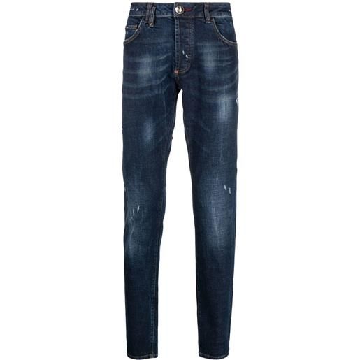Philipp Plein jeans dritti con effetto vissuto - blu