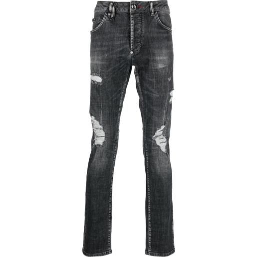 Philipp Plein jeans dritti con effetto vissuto - grigio