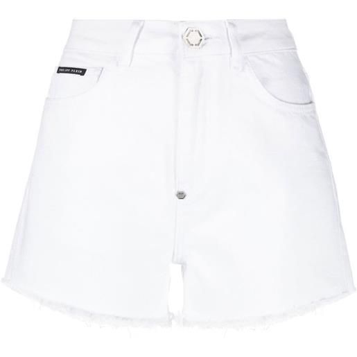 Philipp Plein shorts denim con orlo sfilacciato - bianco