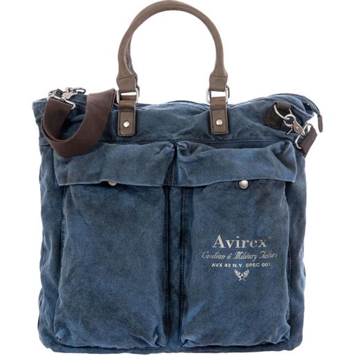 Avirex, 140506 sacca shopper da uomo vintage con manici in vera pelle blue - blu