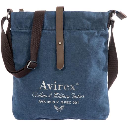 Avirex, 140506 borsello da uomo piatto con tracolla e finiture in vera pelle blue - blu