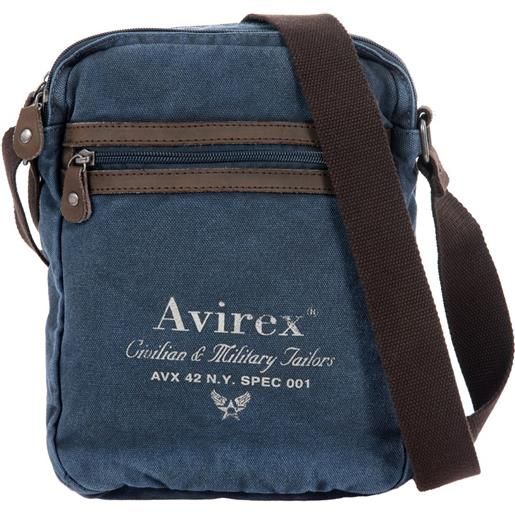 Avirex, 140506 borsello da uomo grande con tracolla e dettagli in vera pelle blue - blu