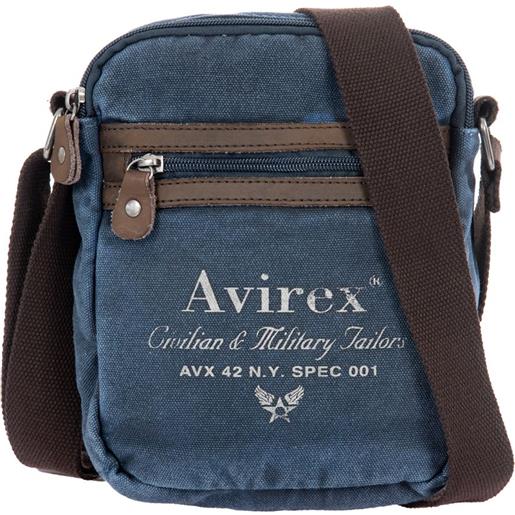 Avirex, 140506 borsello da uomo medio con tracolla e dettagli in vera pelle blue - blu