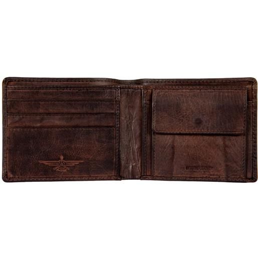 Avirex, ontario portafoglio con portamonete in pelle vintage brown - marrone