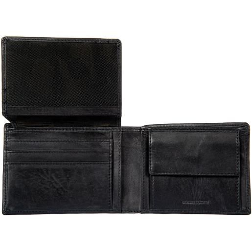 Avirex, ontario portafoglio da uomo in pelle con portamonete e patta black - nero
