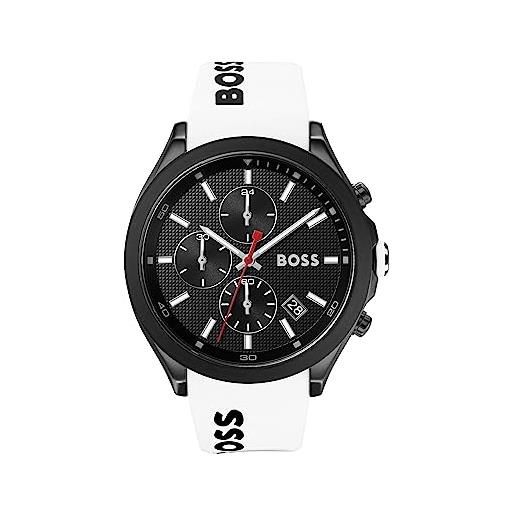 BOSS orologio con cronografo al quarzo da uomo collezione velocity con cinturino in silicone, bianco (white)