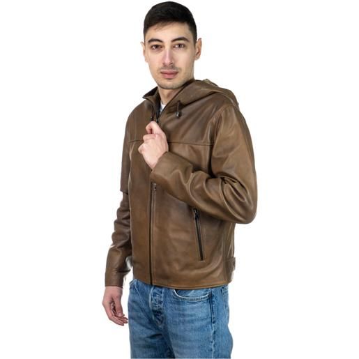 Leather Trend terminator - giacca uomo cuoio con cappuccio in vera pelle