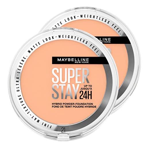 Maybelline new york super stay hybrid fondotinta in polvere opacizzante waterproof effetto matte colore 21 per pelli miste e grasse lunga tenuta 24h - 2 cosmetici