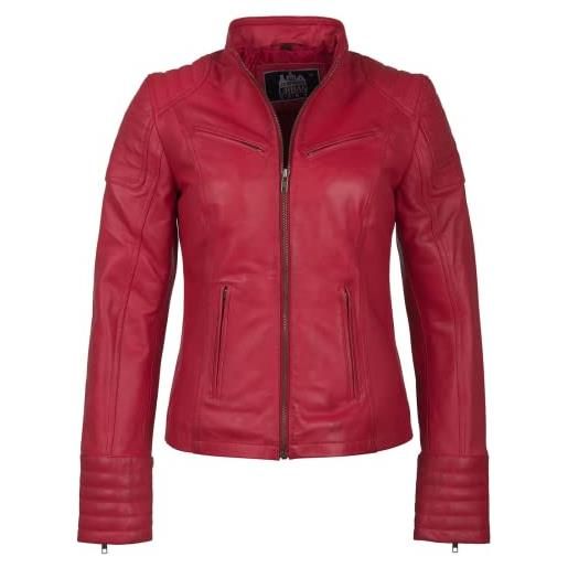URBAN 5884 giacca pelle donna, giubbino in vera pelle d'agnello, modello corto e aderente, pelle liscia e morbida, rosso, 3xl