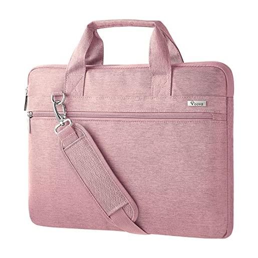 Voova borsa da donna porta pc laptop computer notebook portatile 14 15.6 16 pollici protezione 360° con tracolla maniglia, rosa