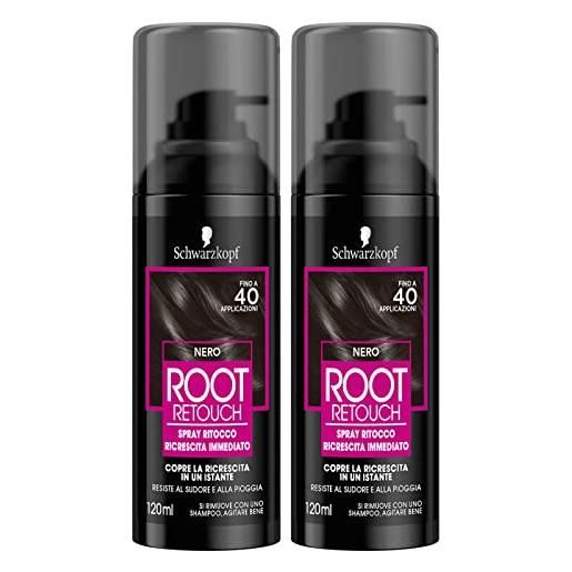 Schwarzkopf 2x Schwarzkopf root retouch nero tinta spray colorante per ritocco colorazione istantanea da donna per coprire la ricrescita dei capelli - 2 flaconi da 120ml