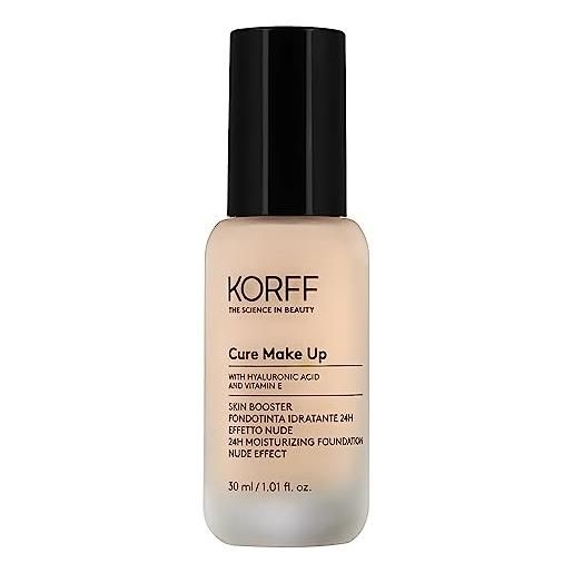 Korff skin booster fondotinta idratante 24h, effetto nude con acido ialuronico e vitamina e, texture sottile e setosa, coprenza bassa, nude 03, confezione 30ml