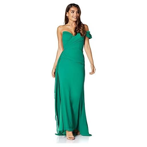 Jarlo London emery ruched maxi dress with one shoulder sleeve, chiffon green, 34 women's