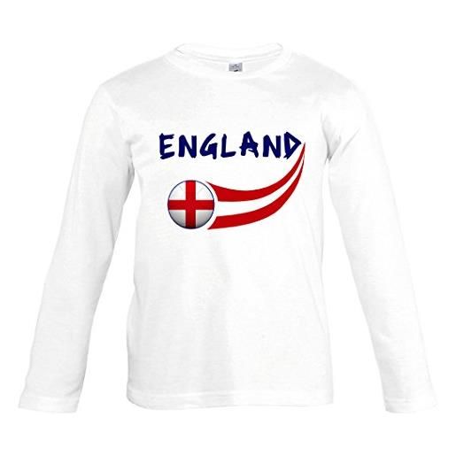 Supportershop - maglietta inghilterra per bambini, taglia l/s, colore: bianco, englsjw, bianco, 4 anni (taglia del produttore: 4 anni)