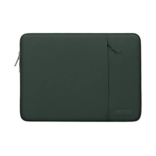 MOSISO laptop custodia borsa 15-15,6 notebook compatibile con mac. Book pro 16 2024-2019 m3 a2991 m2 a2780 m1 a2485 a2141/pro retina 15 a1398, poliestere manica verticale con tasca, midnight verde