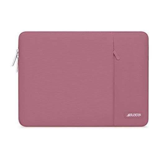 MOSISO laptop custodia borsa compatibile con mac. Book air 13 m3 a3113 m2 a2681 m1 a2337 a2179 a1932 2018-2024/pro 13 a2289 a2159 a1989 a1708, poliestere manica verticale con tasca, rosa polverosa