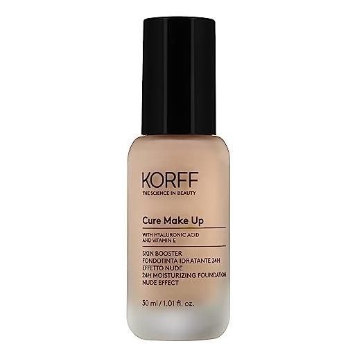 Korff skin booster fondotinta idratante 24h, effetto nude con acido ialuronico e vitamina e, texture sottile e setosa, coprenza bassa, nude 06, confezione 30ml