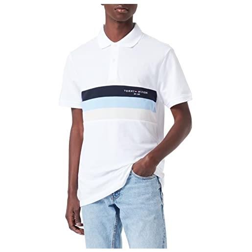 Tommy Hilfiger maglietta polo maniche corte uomo chest colourblock slim fit, bianco (white), 3xl