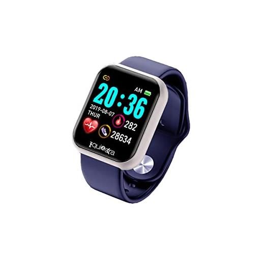 RF Distribution power color smartwatch, fitness uomo donna, contapassi, monitoraggio frequenza cardiaca sonno e salute, notifiche messaggi, cassa argento con cinturino nero e cinturino blu aggiuntivo