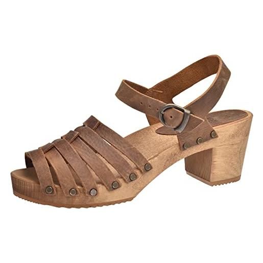 Sanita silo | sandali originali fatti a mano | calzature in legno per donna | sandali con cinturino alla caviglia | marrone | 38 eu