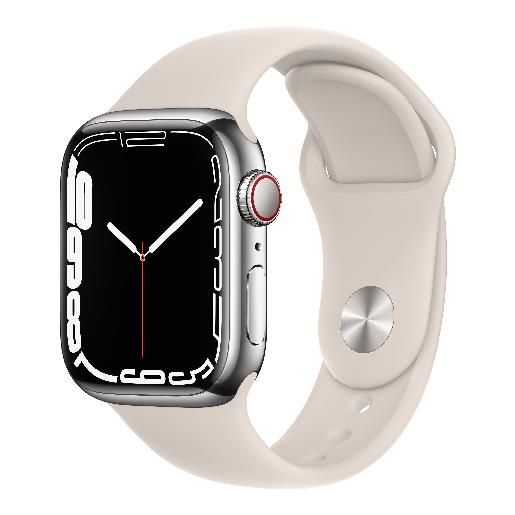APPLE mkhw3tya apple watch series 7 gps + cellular, 41mm cassa in acciaio inossidabile color argento con cinturino sport galassia
