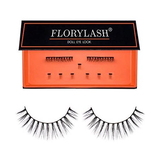 Florylash® | doll eye look - ciglia magnetiche 3 magneti ciglia finte magnetiche naturali senza eyeliner 3d volume set riutilizzabile (taglia m (larghezza 28 mm))