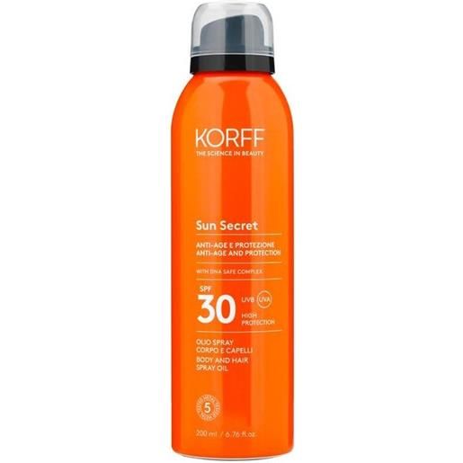 Korff sun secret olio spray solare corpo e capelli spf30 200 ml