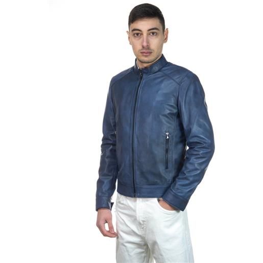 Leather Trend u08 - giacca uomo blu in vera pelle