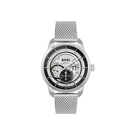 Boss orologio automatico da uomo con cinturino in maglia metallica in acciaio inossidabile argentato - 1513945