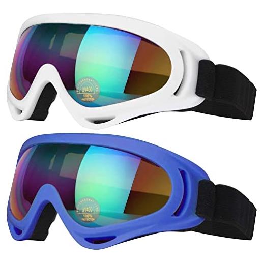 SHYL~JIER confezione da 2 occhiali da sci, moto, snowboard con protezione uv, lenti antivento e antiriflesso, per uomini, donne, ragazzi, bambini (montatura nera (marrone + colorato)