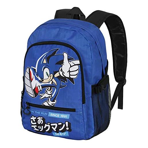 Sonic The Hedgehog - SEGA -sonic on the run-zaino fight fan 2.0, blu, 31 x 44 cm, capacità 24 l
