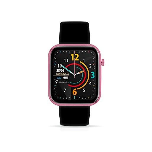 TECHMADE hava smartwatch nero/rosa orologio fitness uomo/donna full touch pedometro, calorie, distanza, cronometro, sleep monitor, sfondo personalizzabile, music control