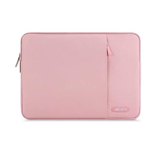 MOSISO laptop custodia borsa 15-15,6 notebook compatibile con mac. Book pro 16 2024-2019 m3 a2991 m2 a2780 m1 a2485 a2141/pro retina 15 a1398, poliestere manica verticale con tasca, rosa