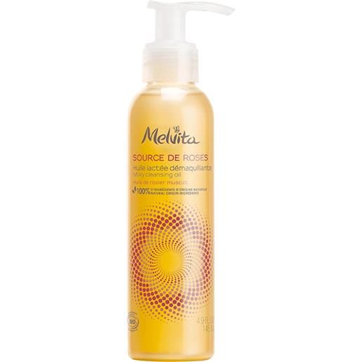 Melvita souce de rose huile lactée démaquillante 145 ml olio-latte detergente per il viso dispenser pelle secca
