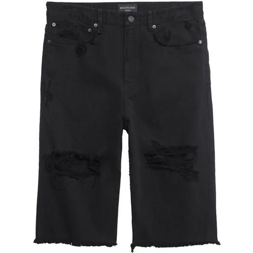 Balenciaga shorts denim con effetto vissuto - nero