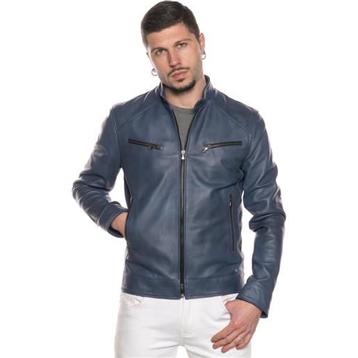 Leather Trend u06 - giacca uomo blu in vera pelle