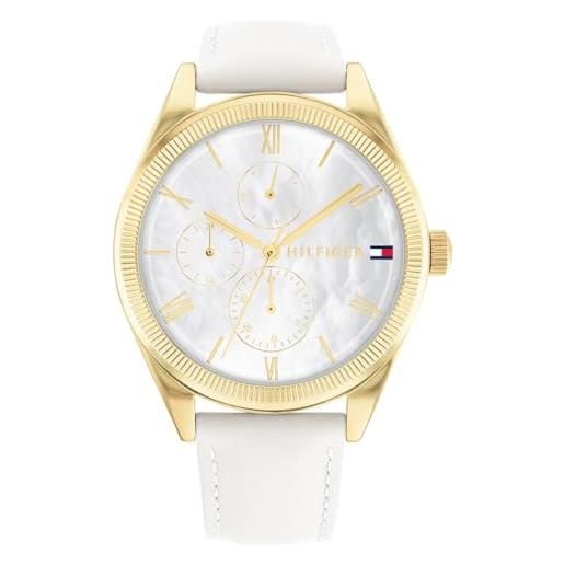 Tommy Hilfiger orologio analogico multifunzione al quarzo da donna con cinturino in pelle, bianco - 1782594