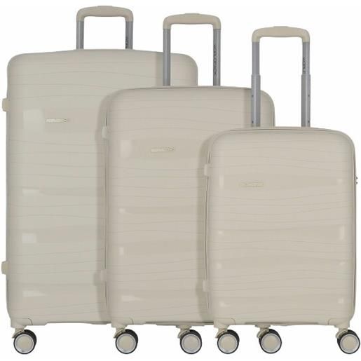 Worldpack miami 4 ruote set di valigie 3 pezzi beige