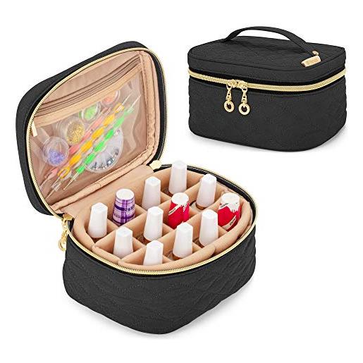 Yarwo borsa da viaggio per smalti per unghie, smalti per unghie organizzatore di viaggio può contenere fino a 12 bottiglie di smalto per unghie (15 ml), custodia per nail polish, nero