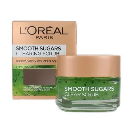 L'OREAL l'oréal paris skin care pure sugar face scrub con veri semi di kiwi, per sbloccare i pori, minimizzatore dei pori, 50,3 ml