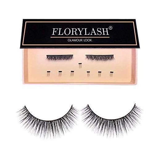 Florylash® | glamour look - ciglia magnetiche 3 magneti ciglia finte magnetiche naturali senza eyeliner 3d volume set riutilizzabile (taglia m (larghezza 28 mm))