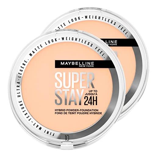 Maybelline new york super stay hybrid fondotinta in polvere opacizzante waterproof effetto matte colore 10 per pelli miste e grasse lunga tenuta 24h - 2 cosmetici