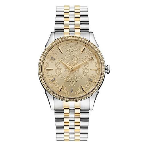 Vivienne Westwood orologio quarzo donna, misura cassa 38.00mm con quadrante oro analogico e cinturino two-tone gold in cinturino in metallo vv208cpsg