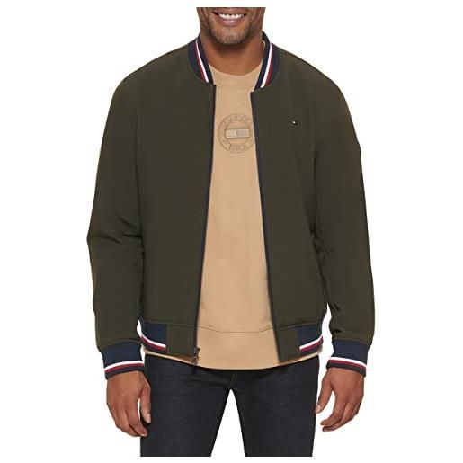 Tommy Hilfiger bomber leggero in maglia a coste varsity giacca, olive soft shell, l uomo