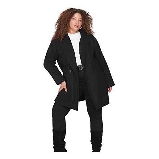 Trendyol damen regular zweireihig plain webstoff große größen in mantel cappotto, black, 48 da donna