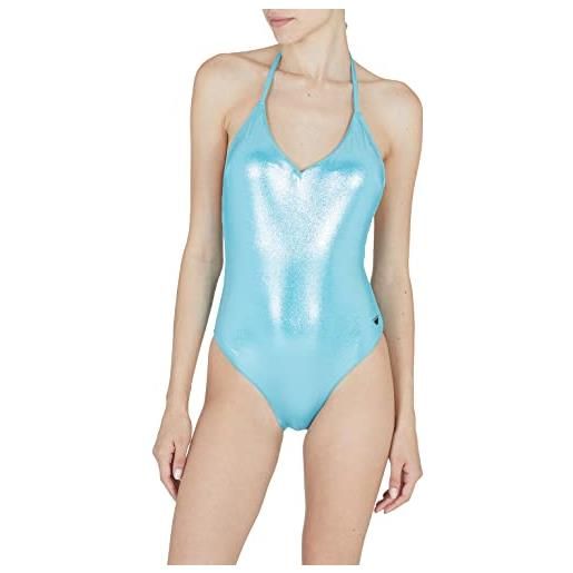 Emporio Armani women's dot foil lycra swimsuit costume da bagno one piece, turchese, s donna